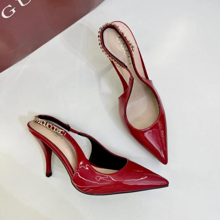 Gucci Signoria Patent Leather Slingback Pump Glossy Cherry Red With OG Box & Carry Bag 129-4 Red Cherry