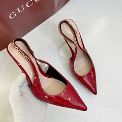 Gucci Signoria Patent Leather Slingback Pump Glossy Cherry Red With OG Box & Carry Bag 129-4 Red Cherry