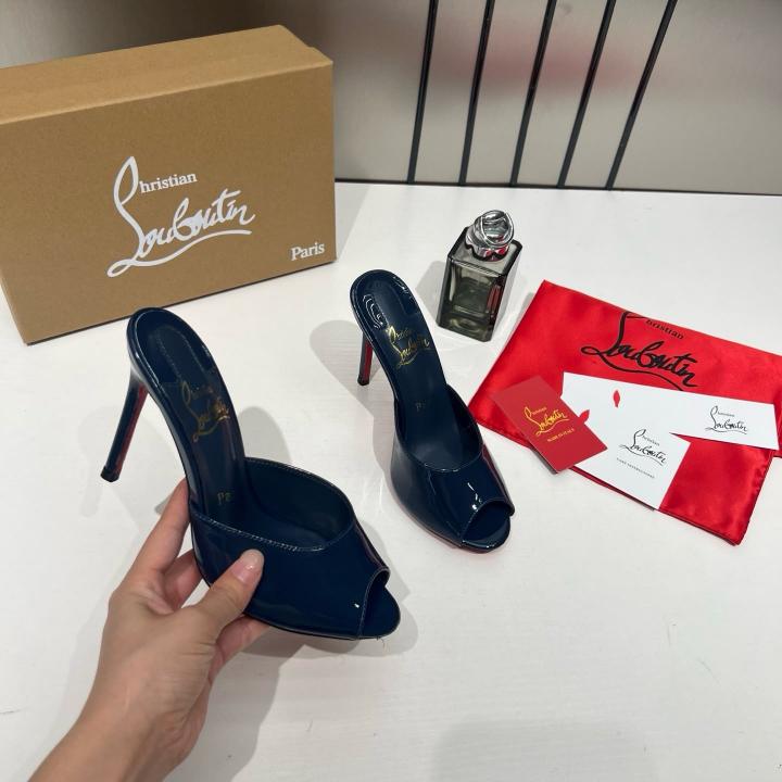 Christian Louboutiin Me Dolly Mules Patent Leather Blue With OG Box & Dust Cover W54 Blue