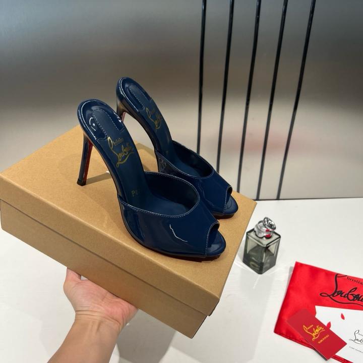 Christian Louboutiin Me Dolly Mules Patent Leather Blue With OG Box & Dust Cover W54 Blue