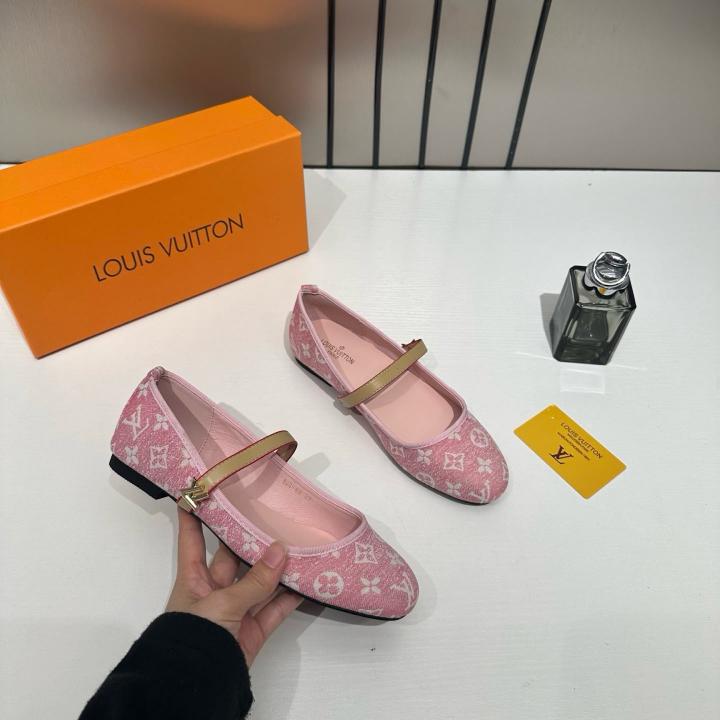 Louis Vuitton Romy Ballerina Pink Monogram Denim Ballet Cross-Strap With OG Box & Carry Bag 166-46 Pink
