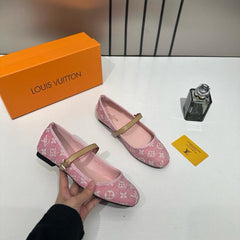 Louis Vuitton Romy Ballerina Pink Monogram Denim Ballet Cross-Strap With OG Box & Carry Bag 166-46 Pink