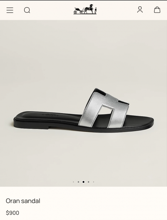 Hermes Paris Oran Black Silver Flats For Her With OG Box & Carry Bag Slide Silver