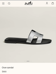 Hermes Paris Oran Black Silver Flats For Her With OG Box & Carry Bag Slide Silver