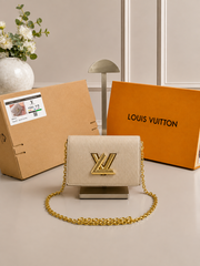 Louis Vuitton Twist MM Bag Crafted Epi Leather Sling Chain Strap With OG Double Dust Cover & Carry Bag Kose Apricot 43662