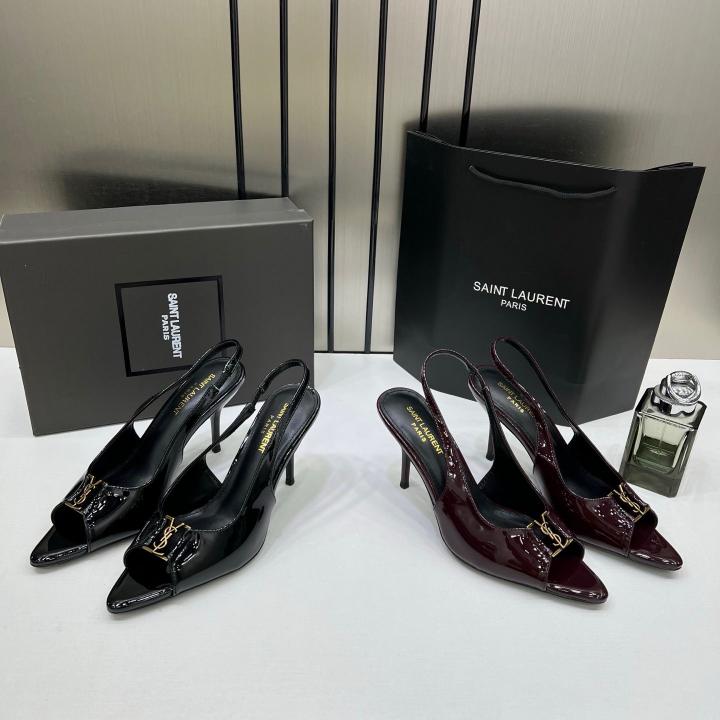 Ysl Saint Laurent Wine Patent Leather Slingback Heels With OG Box & Carry Bag Wine Patent A19