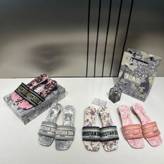 Christian Dior Dway Heeled Slide Signature Embroidered Pink With OG Box & Carry Bag 755-1 Pink