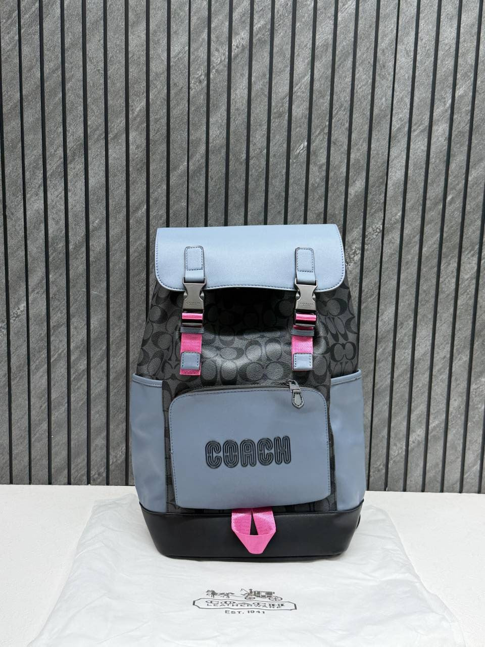 Coach CB 0581 Black Blue Black Track Backpack With DustCover & CarryBag