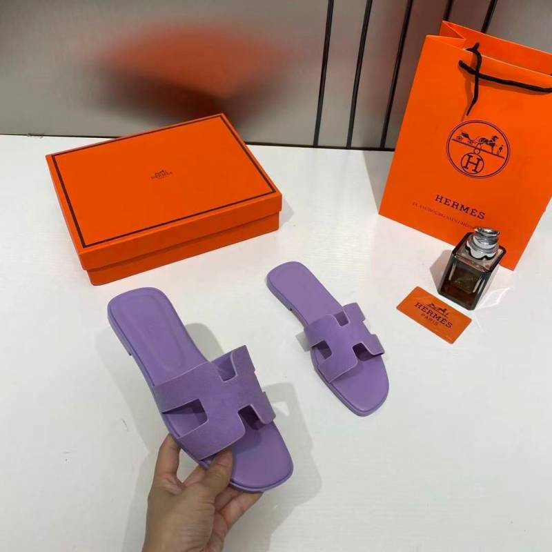 Hermes Paris Oran Purple Suede Flats For Her With OG Box & Carry Bag Slide Purple