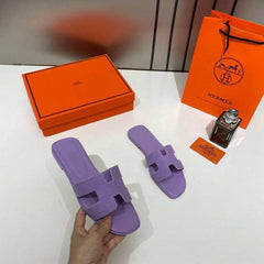 Hermes Paris Oran Purple Suede Flats For Her With OG Box & Carry Bag Slide Purple