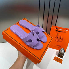 Hermes Paris Oran Purple Suede Flats For Her With OG Box & Carry Bag Slide Purple