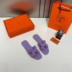 Hermes Paris Oran Purple Suede Flats For Her With OG Box & Carry Bag Slide Purple