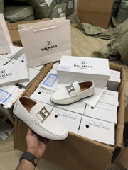 Balmain Signature Leather Loafers White 251127