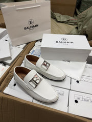 Balmain Signature Leather Loafers White 251127
