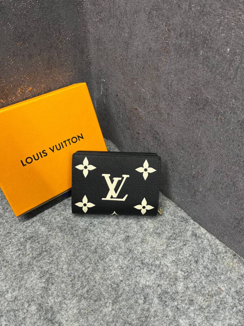 Louiis Vuitton Portefeuille Clea Bifold Black Cream Wallet Monogram Empreinte Tourterelle With OG Box Dust Cover & Carry Bag M80152 Black Silk Screen