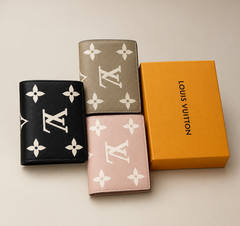 Louiis Vuitton Portefeuille Clea Bifold Black Cream Wallet Monogram Empreinte Tourterelle With OG Box Dust Cover & Carry Bag M80152 Black Silk Screen