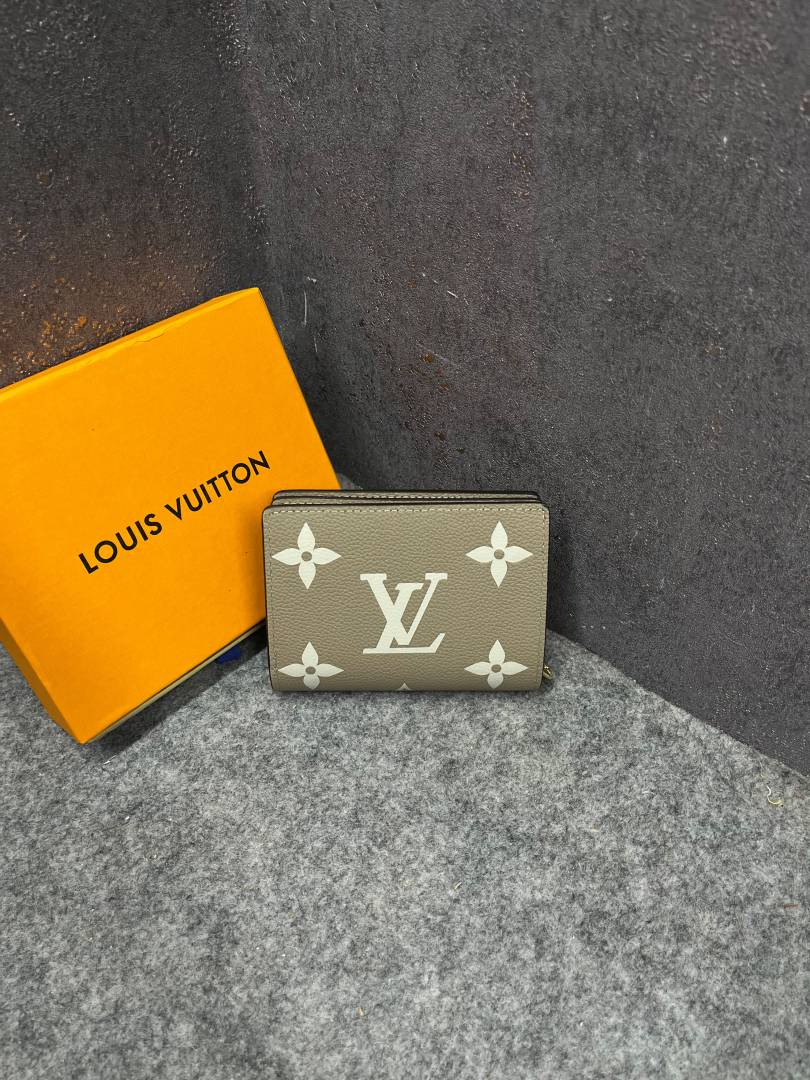 Louis Vuitton Portefeuille Clea Bifold Khakhi Wallet Monogram Empreinte Tourterelle With OG Box Dust Cover & Carry Bag M80152 Khakhi Silk Screen