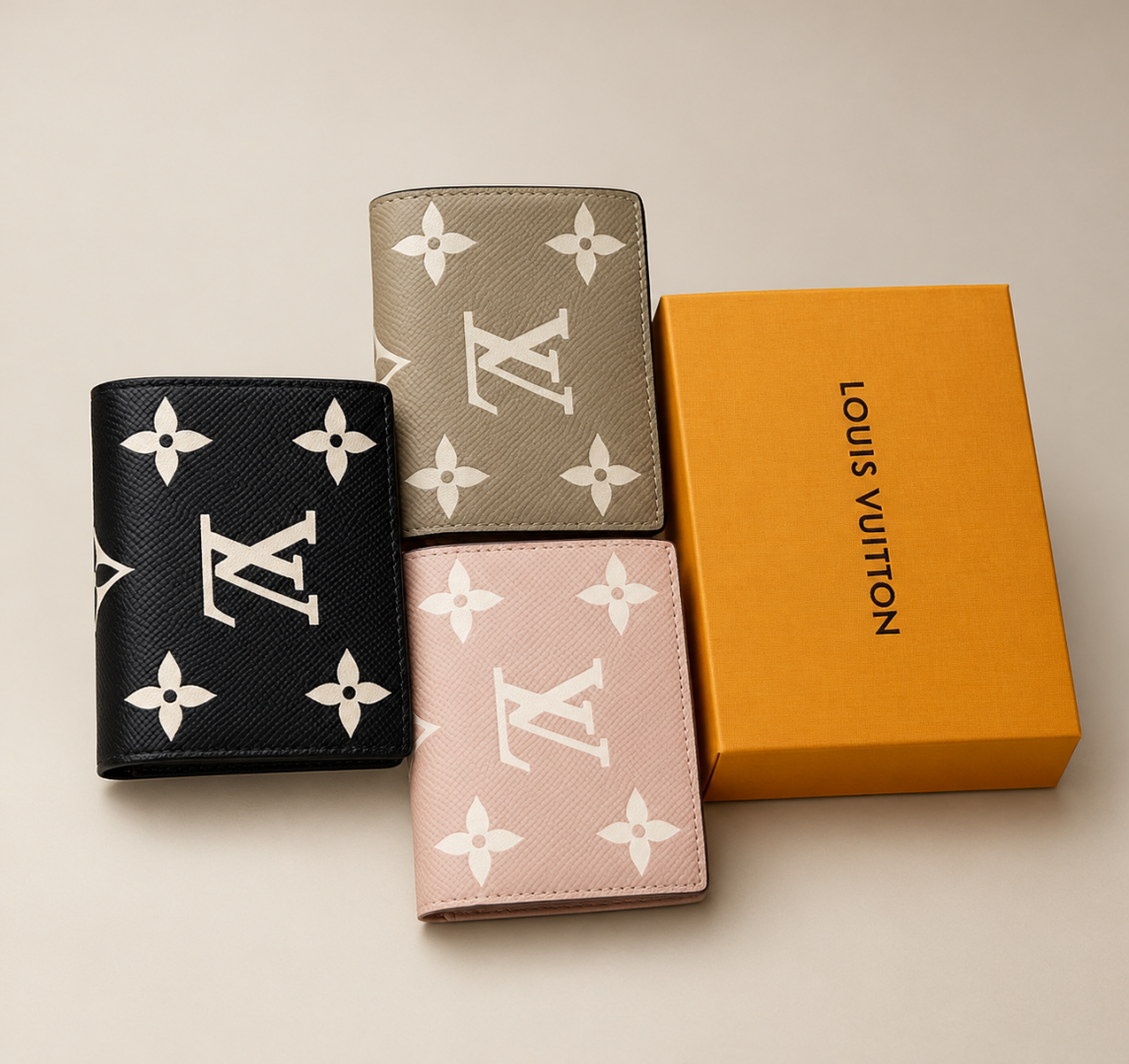 Louis Vuitton Portefeuille Clea Bifold Khakhi Wallet Monogram Empreinte Tourterelle With OG Box Dust Cover & Carry Bag M80152 Khakhi Silk Screen