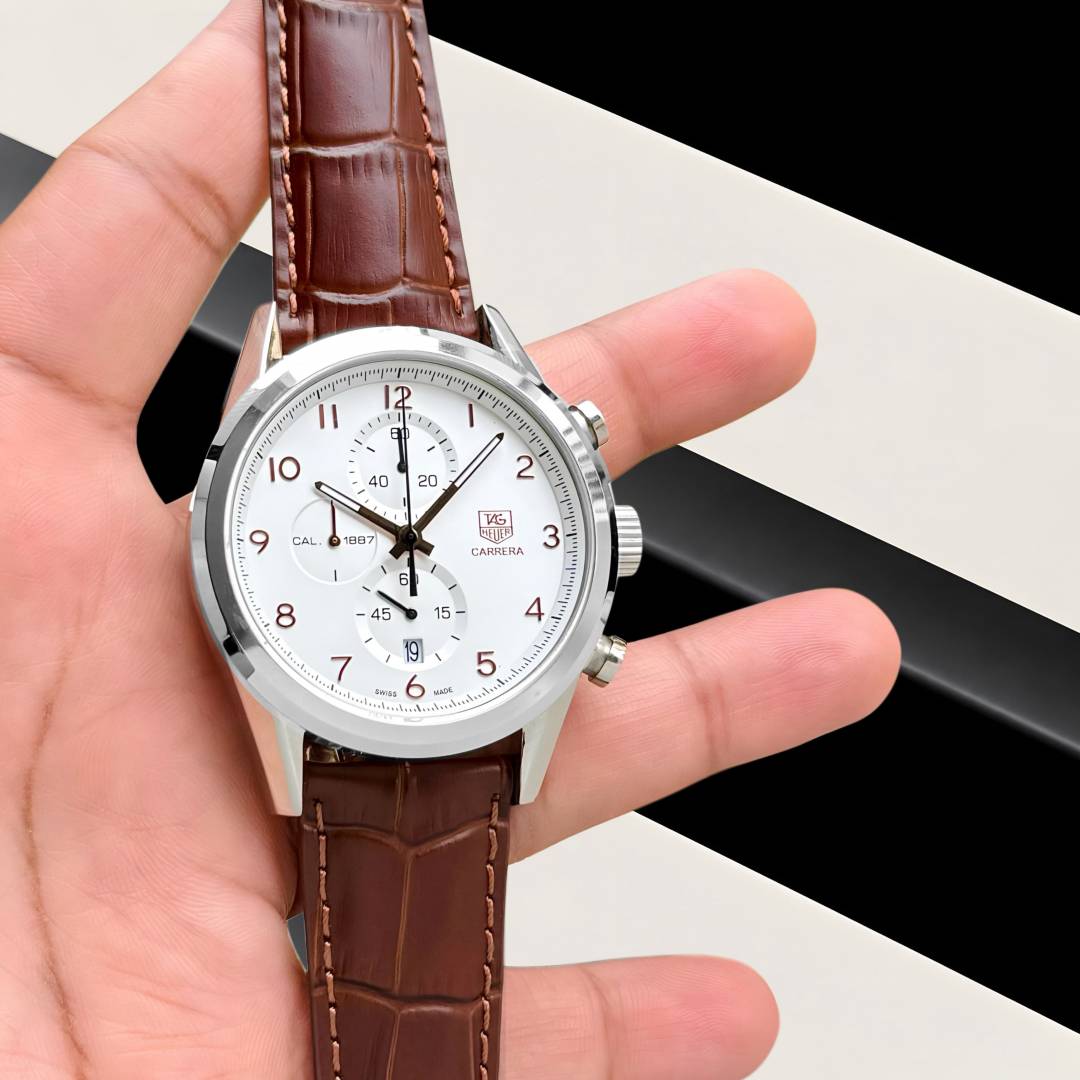 TAG Heuer Carrera Calibre 1887 Automatic Chronograph brown and white