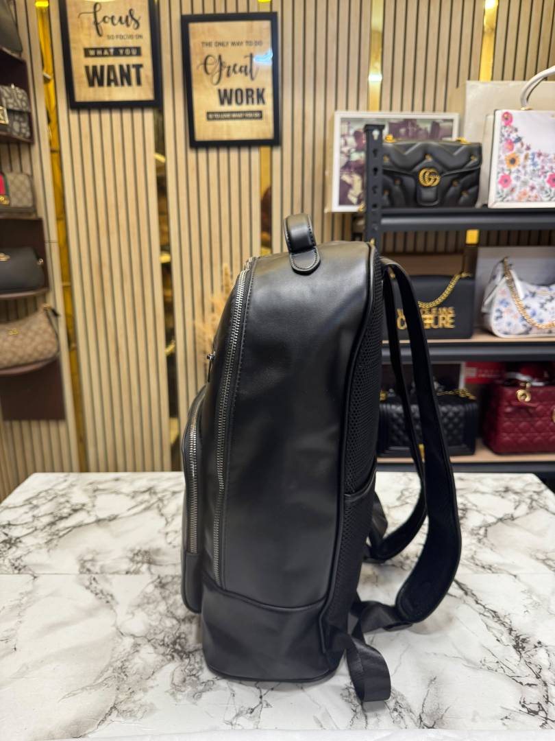 Coach Ethan Black Leather Backpack with Front Zip Pockets & Dust Bag (888)