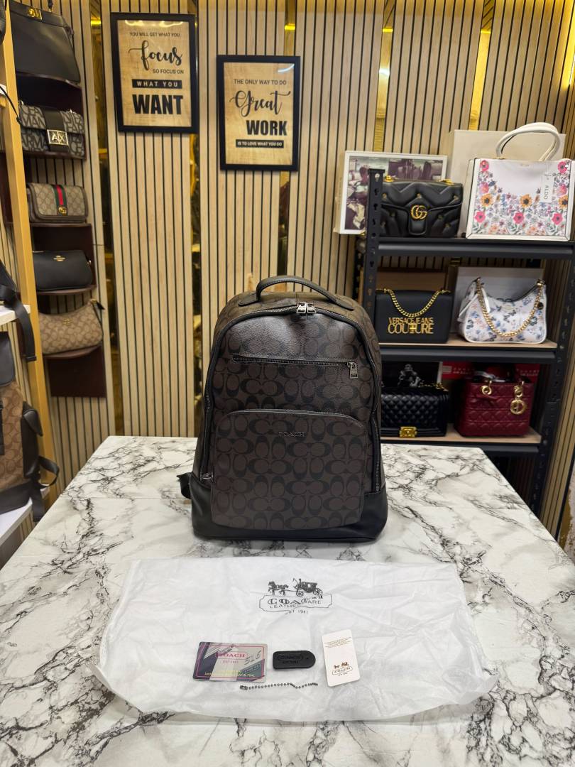 Coach Ethan Black Leather Backpack with Front Zip Pockets & Dust Bag (888)