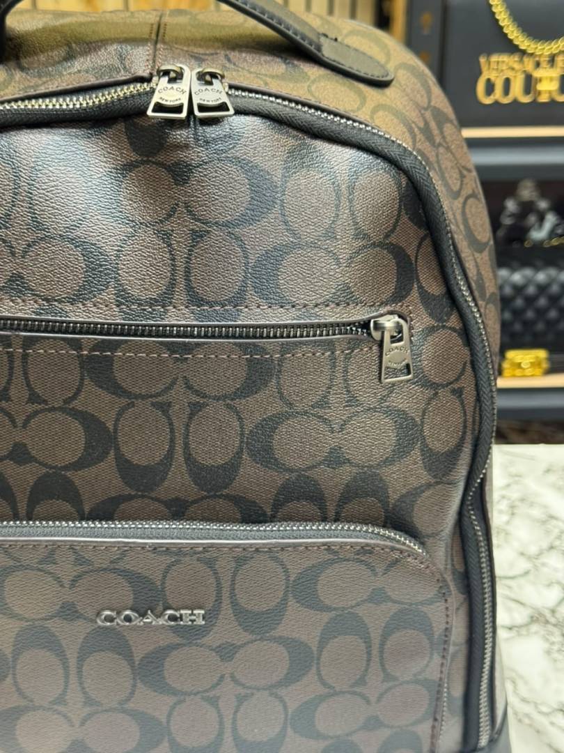 Coach Ethan Black Leather Backpack with Front Zip Pockets & Dust Bag (888)