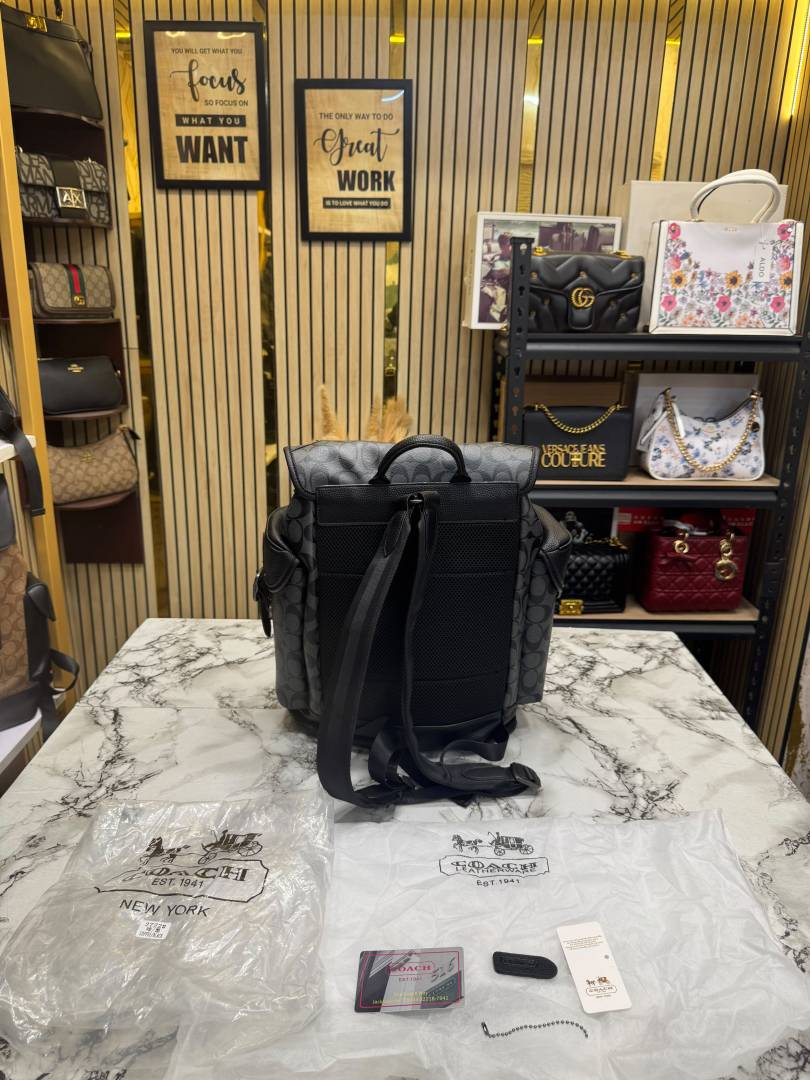 COACH HITCH BACKPACK IN SIGNATURE CANVAS WITH TAG AND DUST BAG BLACK (2722)