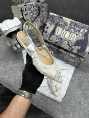 Christian Diyor JA diyor Slingback Transparent Mesh White Diyor Embroidery Flat With OG Box Dust Bag & Carry Bag