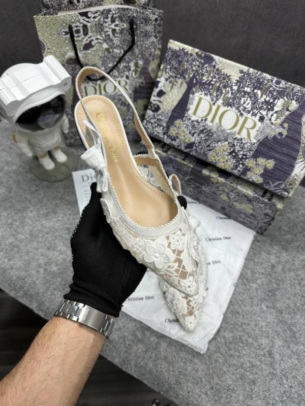 Christian Diyor JA diyor Slingback Transparent Mesh White Diyor Embroidery Flat With OG Box Dust Bag & Carry Bag