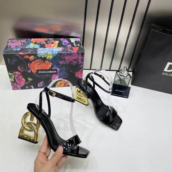 Dolce Gabbana Keira DG Logo Sandals Heel Wid OG Box & Carry Bag 860-2 Black