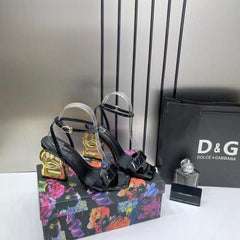 Dolce Gabbana Keira DG Logo Sandals Heel Wid OG Box & Carry Bag 860-2 Black