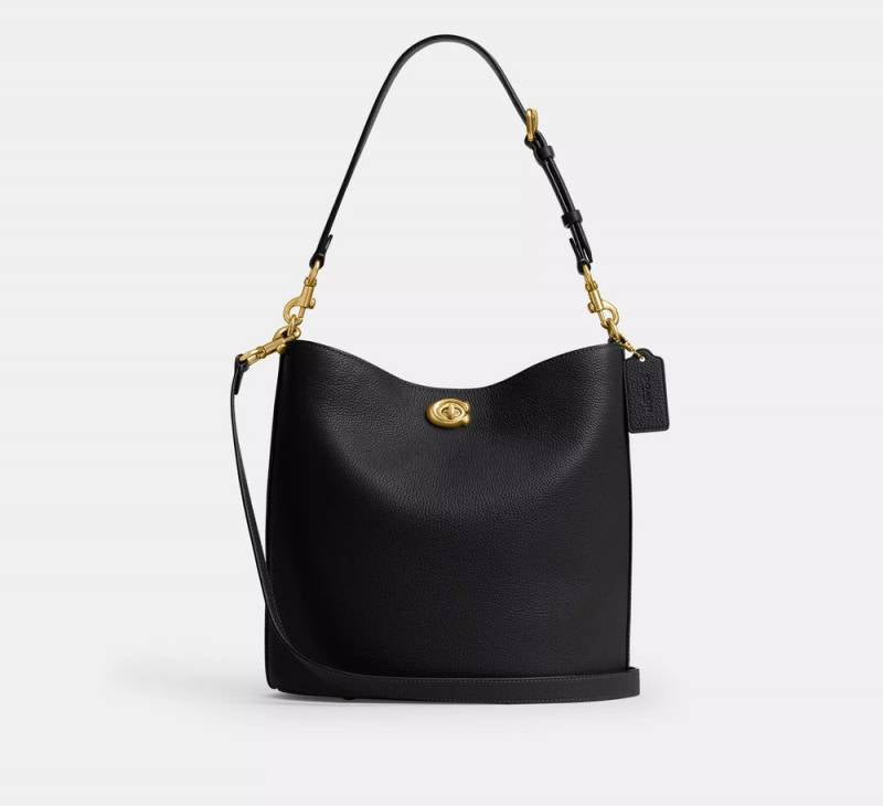 coach Willow Bucket Bag Polished Pebble Leather With OG Box & Dust Cover Carry Bag 633377 Black