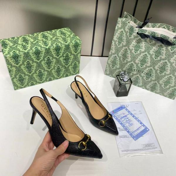 Gucci GG Monogram Embossed Leather Slingback Pump Black With OG Box & Dust Bag G5568 Black