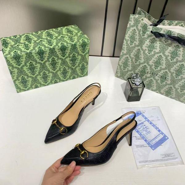 Gucci GG Monogram Embossed Leather Slingback Pump Black With OG Box & Dust Bag G5568 Black