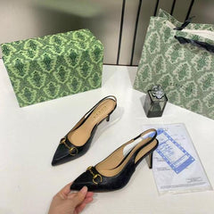 Gucci GG Monogram Embossed Leather Slingback Pump Black With OG Box & Dust Bag G5568 Black