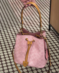 Coach Rowan Bucket Bag Signature Canvas with Charms in Powder Pink With OG Box Dust Cover Pink