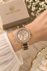 Michael Kors Parker brown Rose gold for her womens girls F417