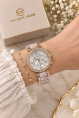 Michael Kors Parker Rose gold White dial for her womens girls F420