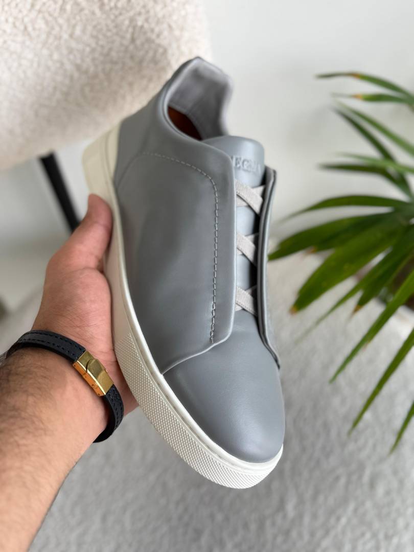 Zegna GREY TRIPLE STITCH SECONDSKIN SNEAKERS