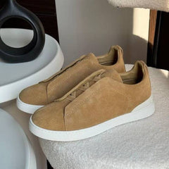 Zegna Mens Triple Stitch Suede Sneaker Tan