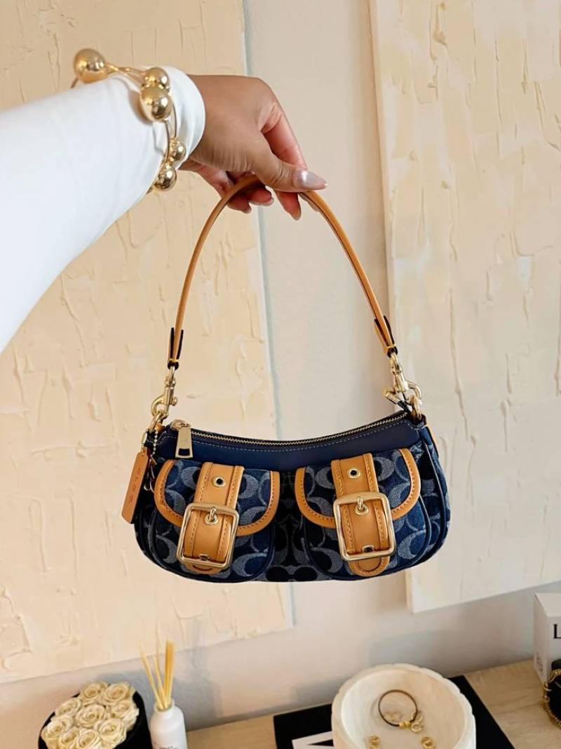 Coach Ashton Signature Denim Bag With OG Box Dust Cover & Carry Bag CY700 Blue Denim