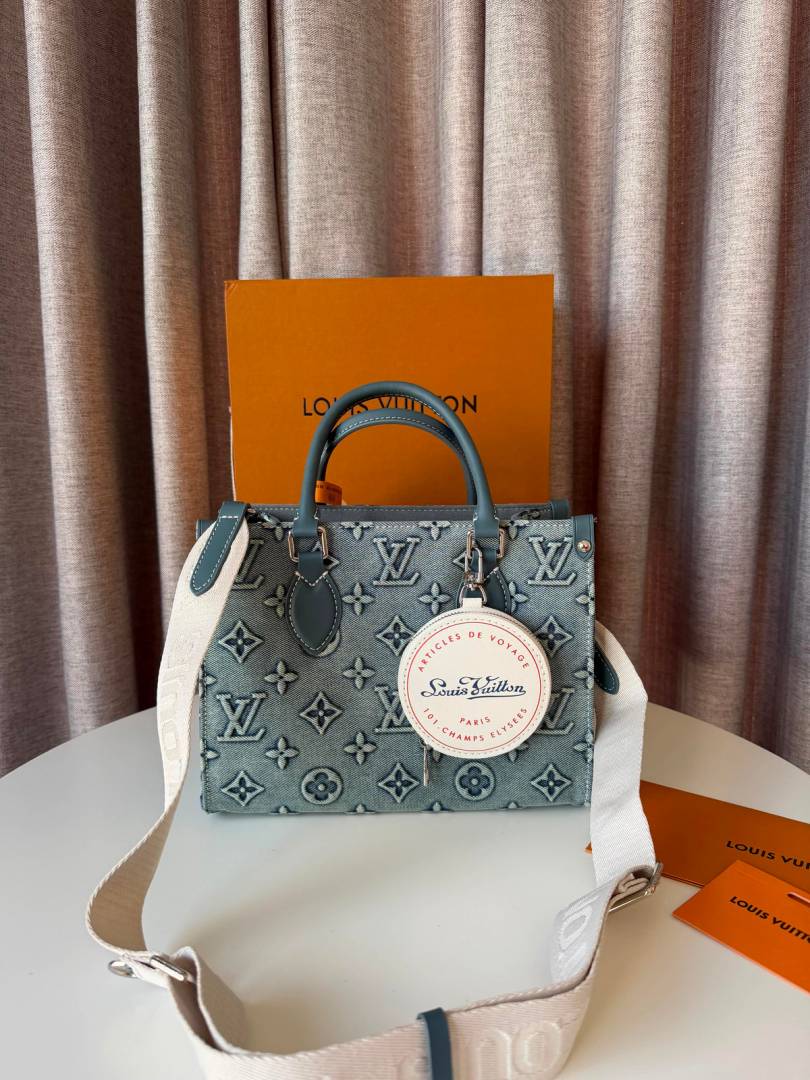 Louis Vuitton Onthego Denim Tote Bag With Pouch OG Double Box Carry Bag M98141