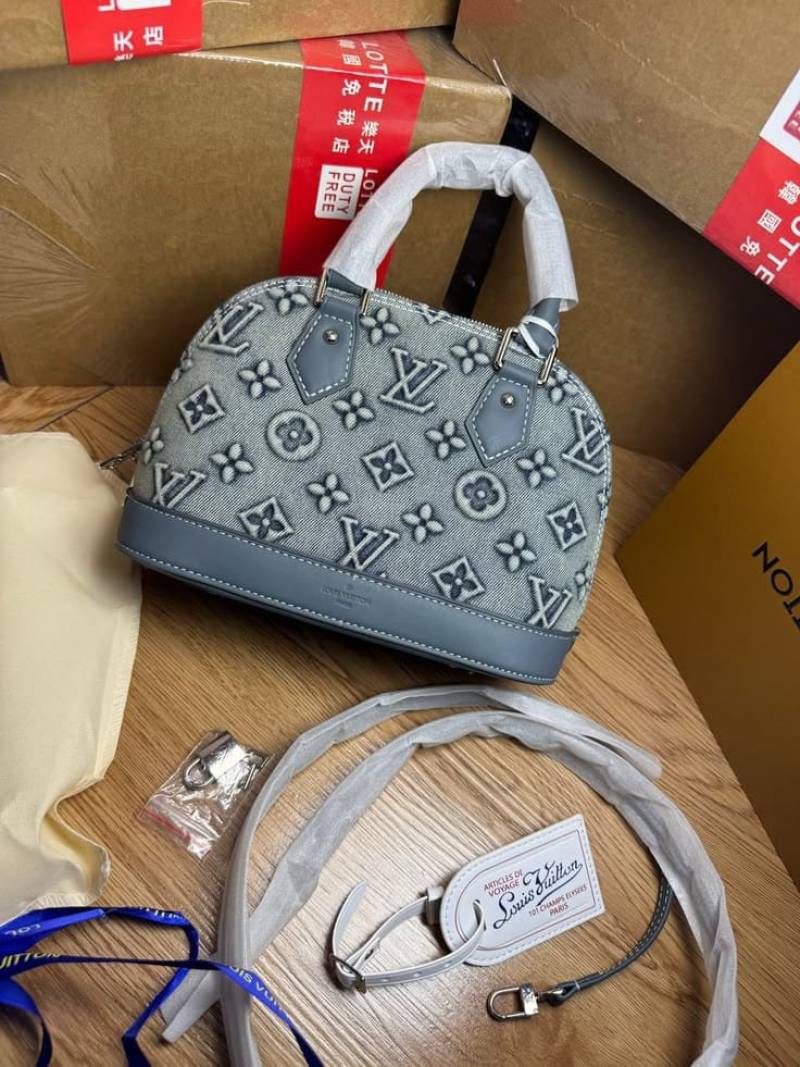 Louis Vuitton Alma Bb Monogram Denim With OG Double Box Dust Cover Carry Bag M46990