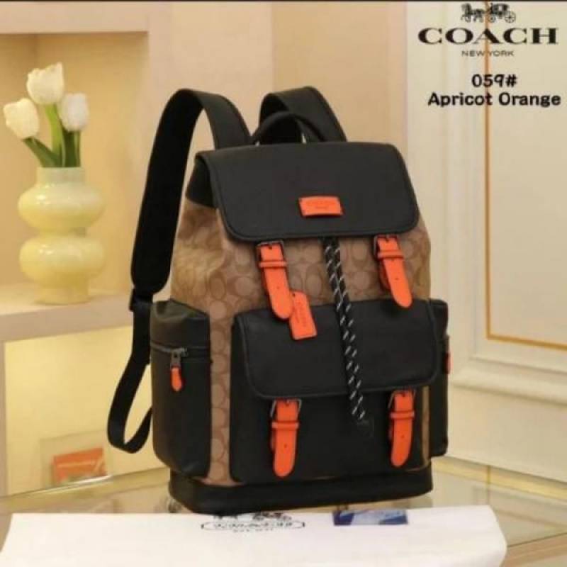 COACH SPRINT LARGE BACKPACK WITH DUSTCOVER PACKING 059 APRICOT BLACK ORANGE