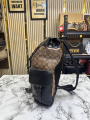 Coach Signature Canvas Backpack Apricot Black With Dust Bag 2759