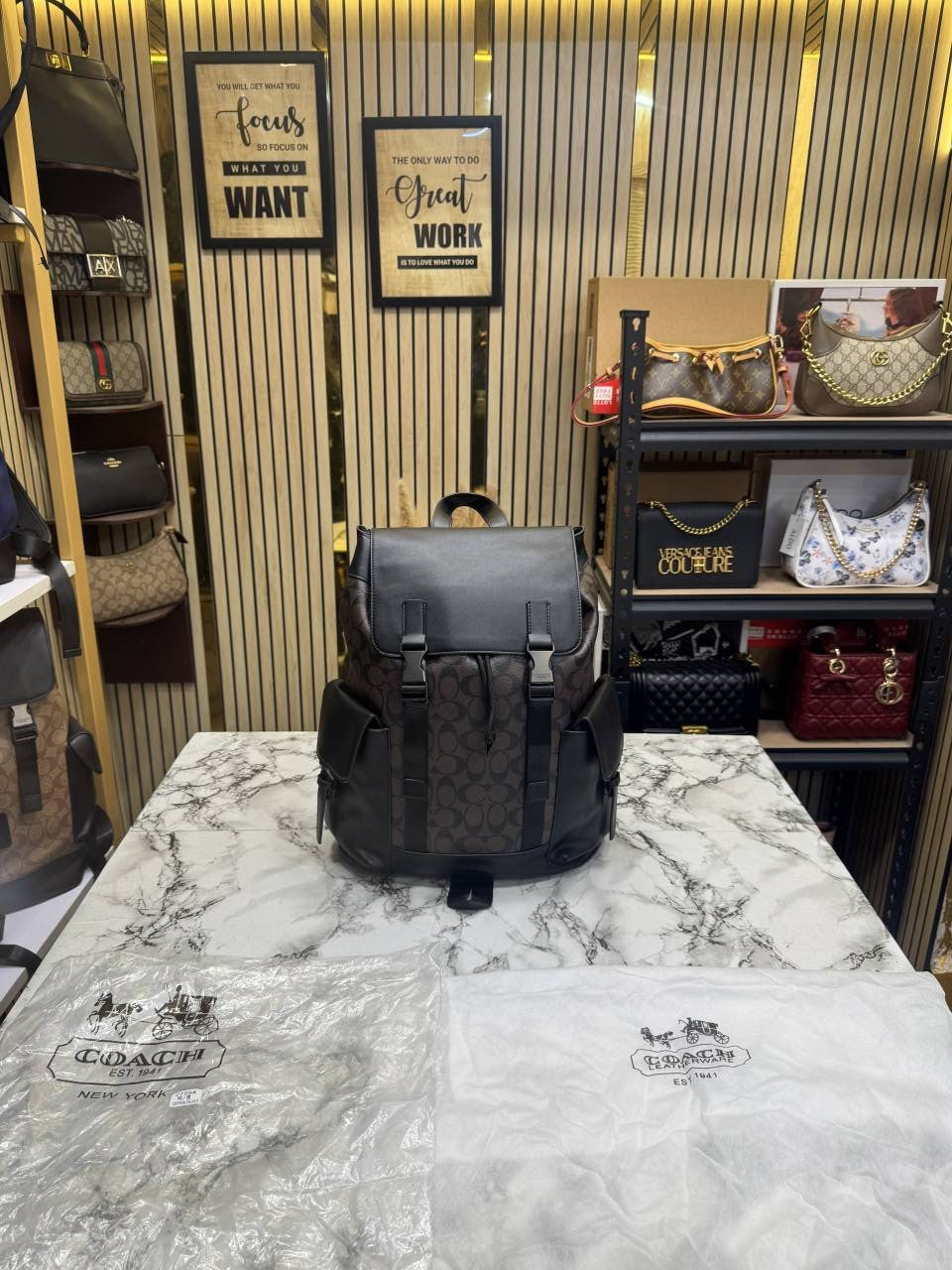 Coach Signature Canvas Backpack Coffee Black With Dust Bag 2759