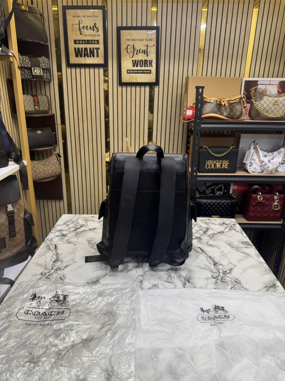 Coach Signature Canvas Backpack Coffee Black With Dust Bag 2759