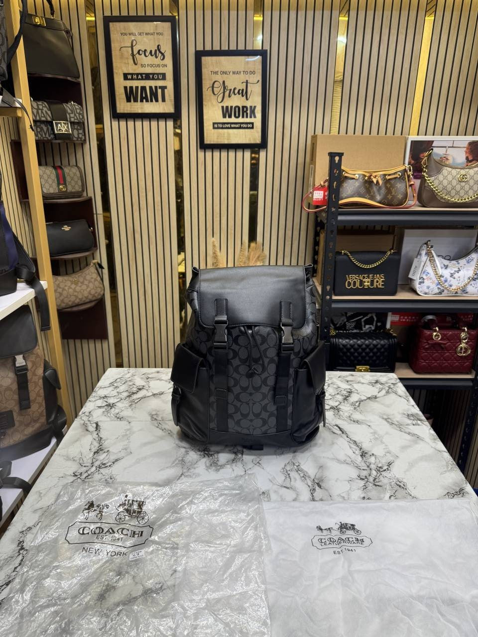 Coach Signature Canvas Backpack Black Black With Dust Bag 2759