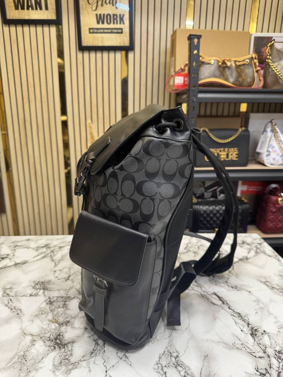 Coach Signature Canvas Backpack Black Black With Dust Bag 2759