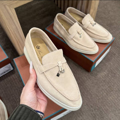 Loro Piano Summer Charms Walk Mules Grey Suede Mens